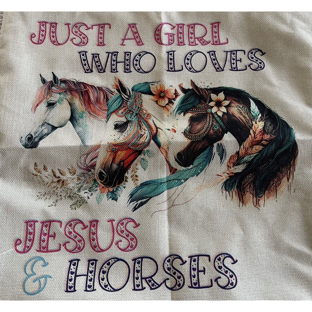 Pillow Cover Just a girl who loves Jesus & Horses Zipper Bottom 17x17